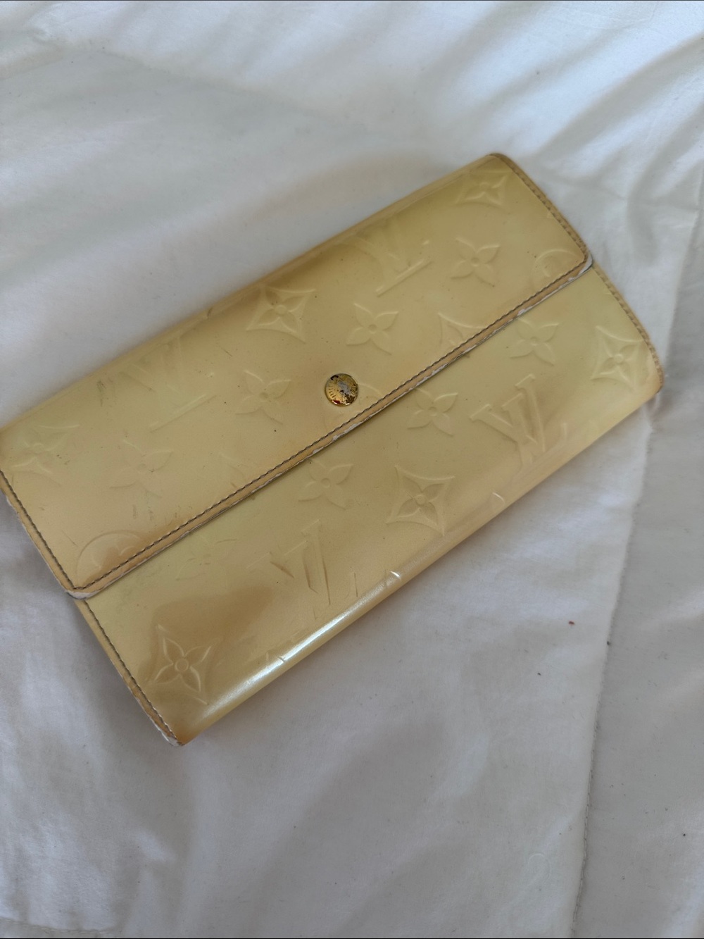 Louis Vuitton Patent Vernis Pale Yellow Monogram Long Wallet